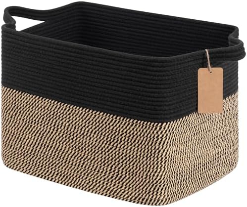 Goodpick 50L Large Woven Storage Basket for Organizing, Black & Jute by Goodpick