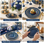 realluck 100PCS Navy Blue and Gold Plastic Plates,Elegant Plates Reusable - Image 6