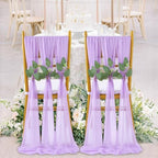 QueenDream Wedding Aisle Chair Sashes 50 Pieces Light Purple Long Sheer Fabric Sashes Decorations Chair with Artificial Eucalyptus - Image 2