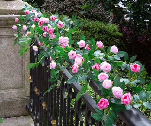 4PCS x 6FT Rose Garland Artificial Flower Vine for Home Decor, Pink - Image 2