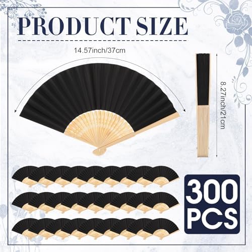 Yinkin 300 Pack Folding Hand Fans Bamboo for Party Favors, Black - Image 2