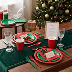 Red & Green 350-Piece Decagonal Paper Plates Party Set, Serves 50 - Image 3