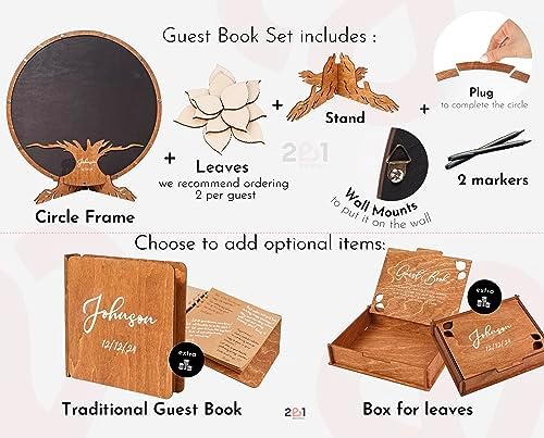 Rustic Guest Book Alternative Set with 100 135 Leaves - Custom Wedding Wooden Family Signing Tree Guest Book - Round Wooden Drop Box Frame - Handcrafted Engraved Wedding Decoration & Keepsake (Green) - Image 5