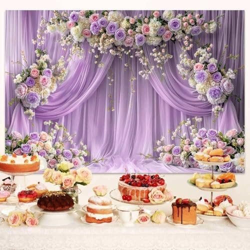 15x10ft Purple Flower Wall Backdrop Rose Lavender Floral Wedding Bridal Photography Backdrop Girls Birthday Anniversary Bachelorette Baby Shower Party Photo Booth Props Background Wall Decor - Image 7