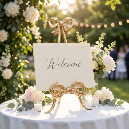 ARTIBETTER Bow Plate Stands Metal Cookbook Display Easel with Foldable Leg - 16" Tall Gold Decorative Platter Holder for Kitchen Table Centerpiece Birthday Baby Shower Wedding - Image 5