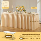 Dark Champagne Polyester Table Cloths for Rectangle 4 Foot Tables, 2 Pack Wrinkle Free Tablecloths Stretchy Banquet Ruffle Fitted Table Cover Desk Skirt for Parties Wedding Birthday Baby Shower - Image 5