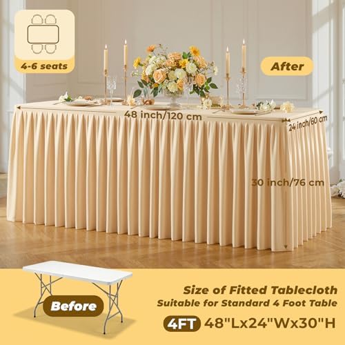 Dark Champagne Polyester Table Cloths for Rectangle 4 Foot Tables, 2 Pack Wrinkle Free Tablecloths Stretchy Banquet Ruffle Fitted Table Cover Desk Skirt for Parties Wedding Birthday Baby Shower - Image 5