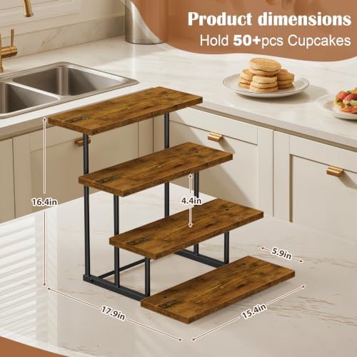 Emfogo Wooden Cupcake Display Stand, 4 Tier Rectangular Tiered Dessert Stands, Cupcake Display Risers for Vendor Booth Dessert Table Party Wood Serving Tray for Cup Cake Cookie Food (1 Pack) - Image 2