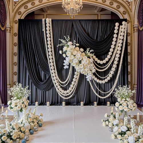 50ft x 8ft Wrinkle Free Black Backdrop Curtains for Parties, 10 Panels 5ftx8ft Polyester Photo Backdrop Drapes for Weddings Birthday Photography Background Curtains - Image 4