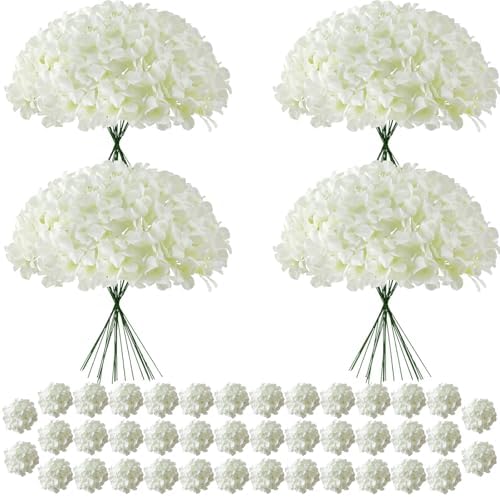120Pcs White Hydrangea Artificial Flowers Bulk，Realistic Silk Fake Flowers with Stems，Faux Hydrangea Flowers for Wedding Home Decor Centerpieces Living Room Garden Party Baby Shower Decoration by Cherica