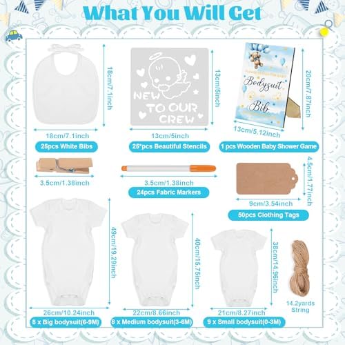 201 Pcs Baby Shower Set Baby Shower Game Sign Baby Bib Bodysuit White Baby Bib Newborn Bodysuit Baby Shower White Decorating Kit(New Blue Bear) - Image 4