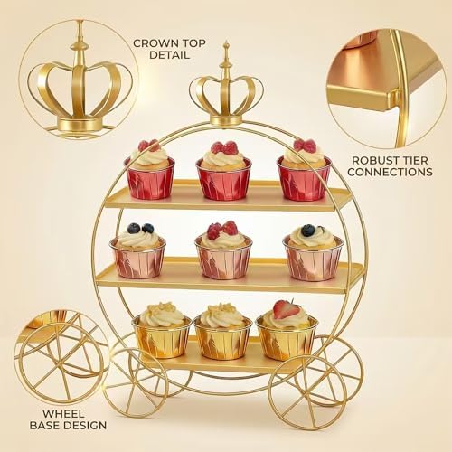 3-Tier Gold Cupcake Stand for Weddings & Parties – Tiered Serving Tray Crown Dessert Table Display Stand Holder for Birthday Party Afternoon Tea Table Decoration(Gold) - Image 3