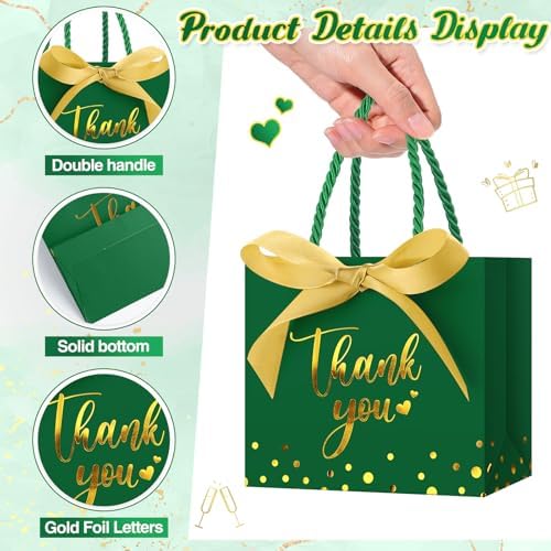 Jetec 45 Pcs Mini Thank You Gift Bag with Handle, Dark Green/gold - Image 4