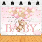 Bear Baby Shower Backdrop We Can Bearly Wait Party Decorations Background for Girl Bear Theme Baby Shower Banner Photo Booth Prop (Pink, 8x6ft) - Image 4