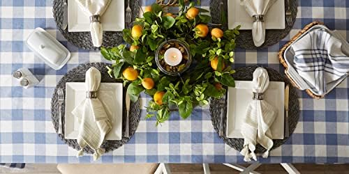DII Buffalo Check Collection, Classic Farmhouse Tablecloth, 70" Round, Stonewash Blue - Image 6