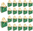 TKSBAG 50 PCS Small Green Gold Gift Bags with Bow Ribbon - 6.4x3.1x5.1 Inch Thank You Bags with Handles, Bulk for Baby Shower, Bridal Shower, Wedding, Party Favors, Mother's Day by TKSBAG