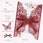 Burgundy Wedding Invitation Laser Cut Invitation Sleeve Personalized Cards - Image 2