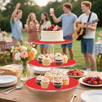 J JOYSAY Red Print Acrylic Cupcake Stand 3 Tier Dessert Table Display Set Clear Cake Stands for Baby Shower Party Wedding Decorations Easy Assembly Pastry Tower - Image 6