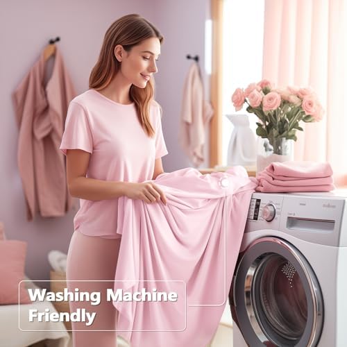 Wish Care 6 Pack Pink Spandex Table Clothes for 8 Foot Rectangle Tables, 8FT Wrinkle Free Fitted Tablecloths Ruffles Design Table Cover for Party, Banquet, Wedding and Events - Image 4