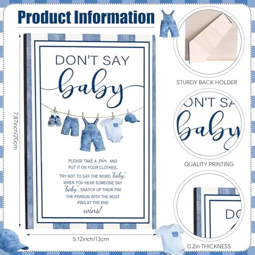 Foilswirl 321 Pcs Blue Jeans Baby Shower Game Supplies Include 250 Activity Cards 20 Pencils 1 Don't Say Baby Sign' 50 Clothespins for Price Prediction Bingo Game Party Decor - Image 5