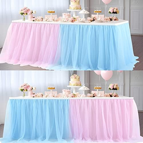 2 Pack 6ft Pink and Blue Tulle Table Skirt for Gender Reveal Tutu Table Clothes Cover for Baby Shower Boy or Girl Birthday Party Table Decorations, Gender Reveal Party Supplies by Suppromo