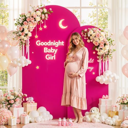 Hot Pink Arch Backdrop Cover for Wedding, 7.2FT 6FT Set of 2 Stretchy Spandex Fitted Arch Stand Cover for Baby Shower, Birthday Party Decor, Chiara Backdrop Cover with Double-Sided Design - Image 2