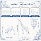 3Pcs Blue Toile de Jouy Safari Baby Shower Decorations, Large Elephant Giraffe Hot Air Balloon Cardboard Cutouts, Corrugated Plastic Jungle Animal Standees for Boy Gender Reveal Nursery Decor - Image 2