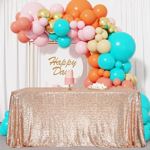 SquarePie Sequin Tablecloth 90x132 Inch Rose Gold for Wedding Party by SquarePie