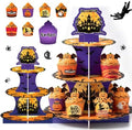 3 Tier Halloween Cupcake Stand with 12Pcs Cake Wrappers,12Pcs Cake Toppers by HKOORLAMULS
