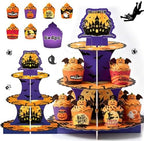 3 Tier Halloween Cupcake Stand with 12Pcs Cake Wrappers,12Pcs Cake Toppers by HKOORLAMULS