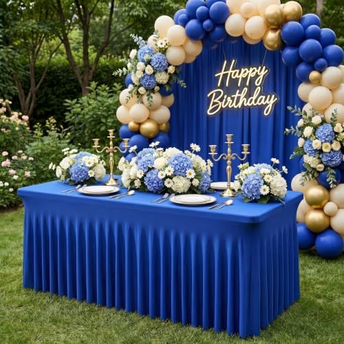 4Pack Blue Spandex Tablecloth for 6FT Rectangle Tables,Table Skirt - Image 2