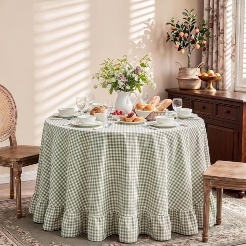 Eternal Beauty Gingham Ruffled Tablecloth Sage Green 70 Round - Image 2