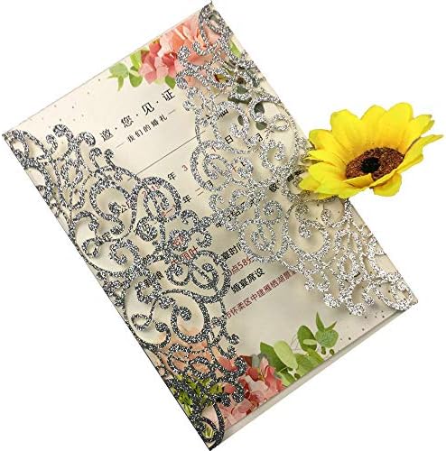 50 Sets 250GSM Silver Glitter Laser Cut Wedding Invitations Cards With Envelopes Inserts Birthday Greeting invites cards Bridal Shower 5X7 - Image 3