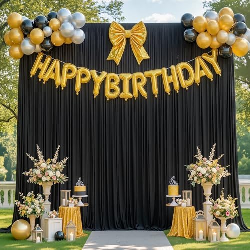 30x8ft Black Photo Backdrop Curtains for Parties Birthday Wrinkle Free Polyester Photoshoot Curtains Drapes Backdrop for Weddings Anniversary Graduation Stage Photography Background 6 Panels 5x8FT - Image 2