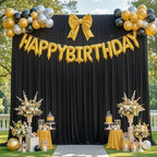 50x8ft Black Photo Backdrop Curtains for Parties Birthday Wrinkle Free Polyester Photoshoot Curtains Drapes Backdrop for Weddings Anniversary Graduation Stage Photography Background 10 Panels 5x8FT - Image 2