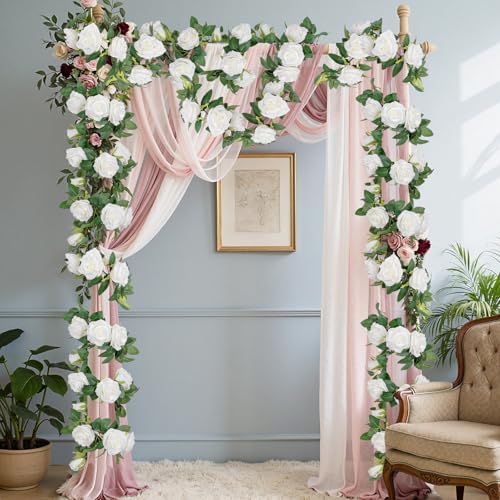 U'Artlines 3 Pack Artificial White Rose Garlands Flower Vines 19.5 ft - Image 6