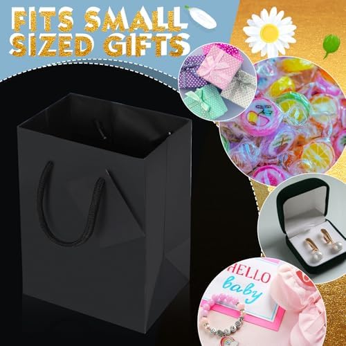 Sherr 50 Pcs Black Gift Bags with Handles Tags 5.3 x 3.7 x 8.1 Inches Small Glossy Paper Bags Bulk Wedding Birthday Baby Shower Party Favor Gifts - Image 5