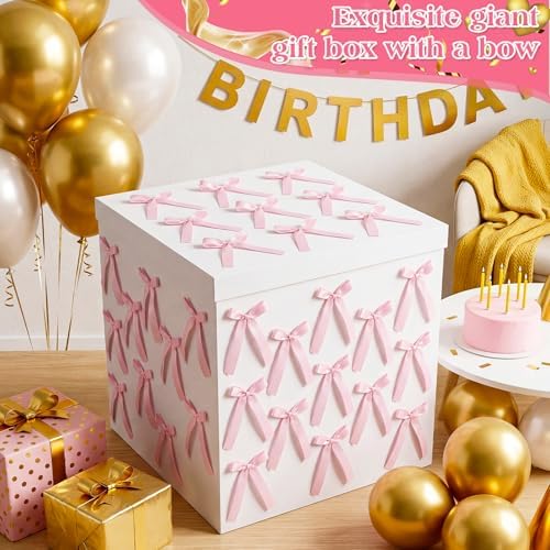 Kolldenn Extra Large Gender Reveal Gift Box with Lid, 28x28x28 Bows,Pink - Image 4