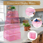 Geelin 6 Pcs Acrylic Risers Cube Stands, Clear Pink, 7 to 12 Inch, Square - Image 4