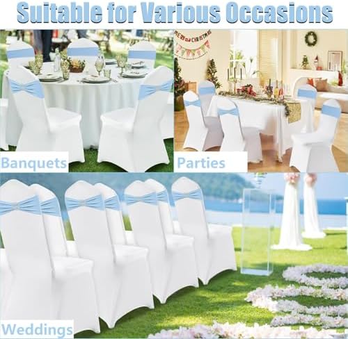 Baby Blue Spandex Chair Sashes 50 Pack Light Blue Sashes for Chairs Covers Stretch Chair Sashes Band with Heart Buckle Slider Wedding Sashes Bows for Banquet Party Event Decoration - Image 7