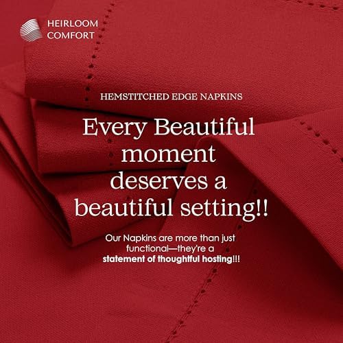 Red Cloth Napkins 18x18 Inch - Set of 12-100% Cotton, Soft, Absorbent, Reusable, Washable - Elegant Hemstitch Mitered Edges - Ideal for Dinner, Parties, Events, Everyday Use - Image 6