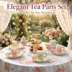 Yungyan 289 Pcs 72 Set Floral Tea Party Supplies, Tea Party Plates and Napkins Set with Tablecloth, Disposable Handle Teacups and Saucers for Birthday Wedding Bridal Shower Decorations (Sweet Style) - Image 5