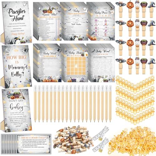476 Pcs Halloween Baby Shower Games Sets, 8 Party Activities by Sherr