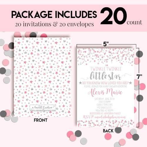 Amanda Creation Custom Baby Shower Invites Twinkle Sprinkle Baby Shower Invitation 20 5x7 Personalized Invites With Envelopes - Image 4