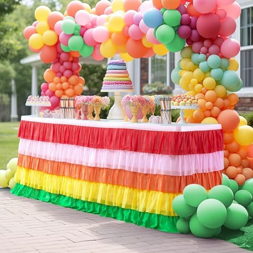 Rainbow Table Skirt Colorful Tutu Tablecloth for 14ft Rectangle Table Birthday Uincorn Indian Party Christmas Decoration - Image 2