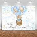 8x6FT Baby Shower Backdrop We Can Bearly Wait Blue Bear Hot Air Balloon Photography Background Newborn Baby Shower Party Decorations Banner Photo Booth Props by Unknown