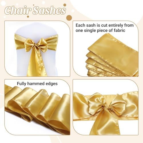 MDS® Pack of 125 Satin Chair Sashes for Wedding & Events – Gold - Image 5