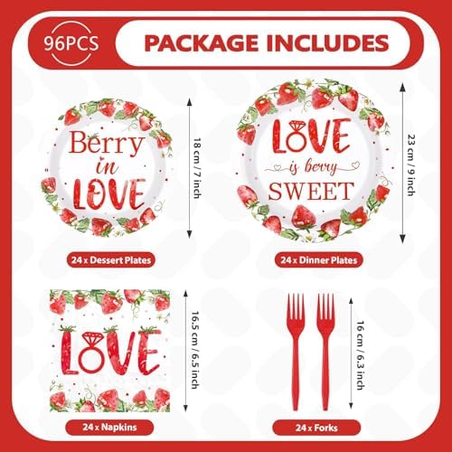96Pcs Strawberry Bridal Shower Party Decorations, Serves 24 - Image 5