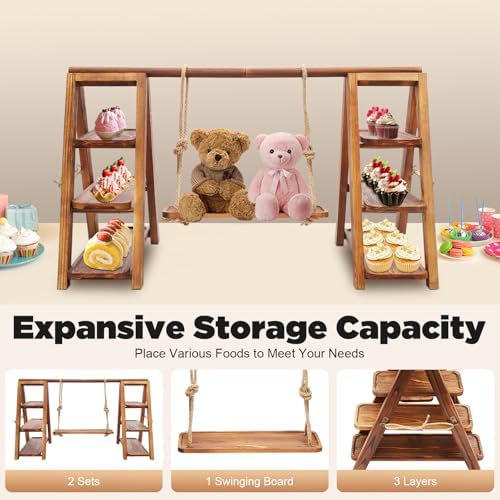 3 Tier Wooden Cupcake Stand, Ladder Dessert Table Display Set Dessert Stands Wood Farmhouse for Party Birthday Wedding Events Baby Shower Decoration (Wooden) - Image 4