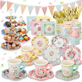 Nuogo 244pcs/40set Disposable Tea Party Supplies Vintage Floral Paper Tea Plates Cups Napkin 3 Tier Cake Stand Bunting Banner and Disposable Tableware for Birthday Baby Shower Bridal Wedding, Serve 40 by Nuogo